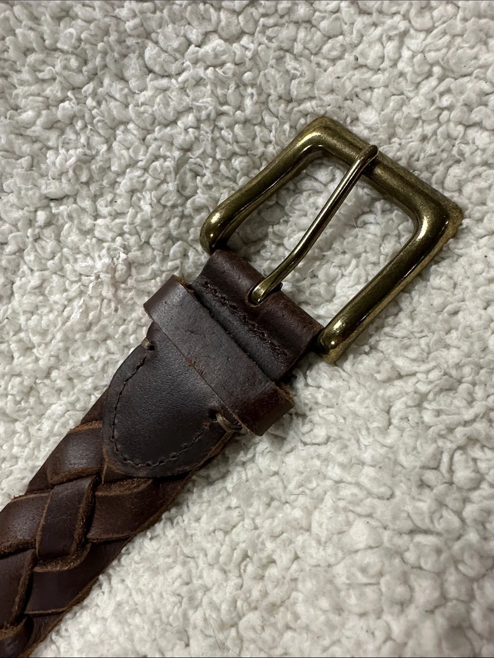 Thick Rustic Braided Full Grain Brown Leather Belt, Brass Buckle, Size 38
